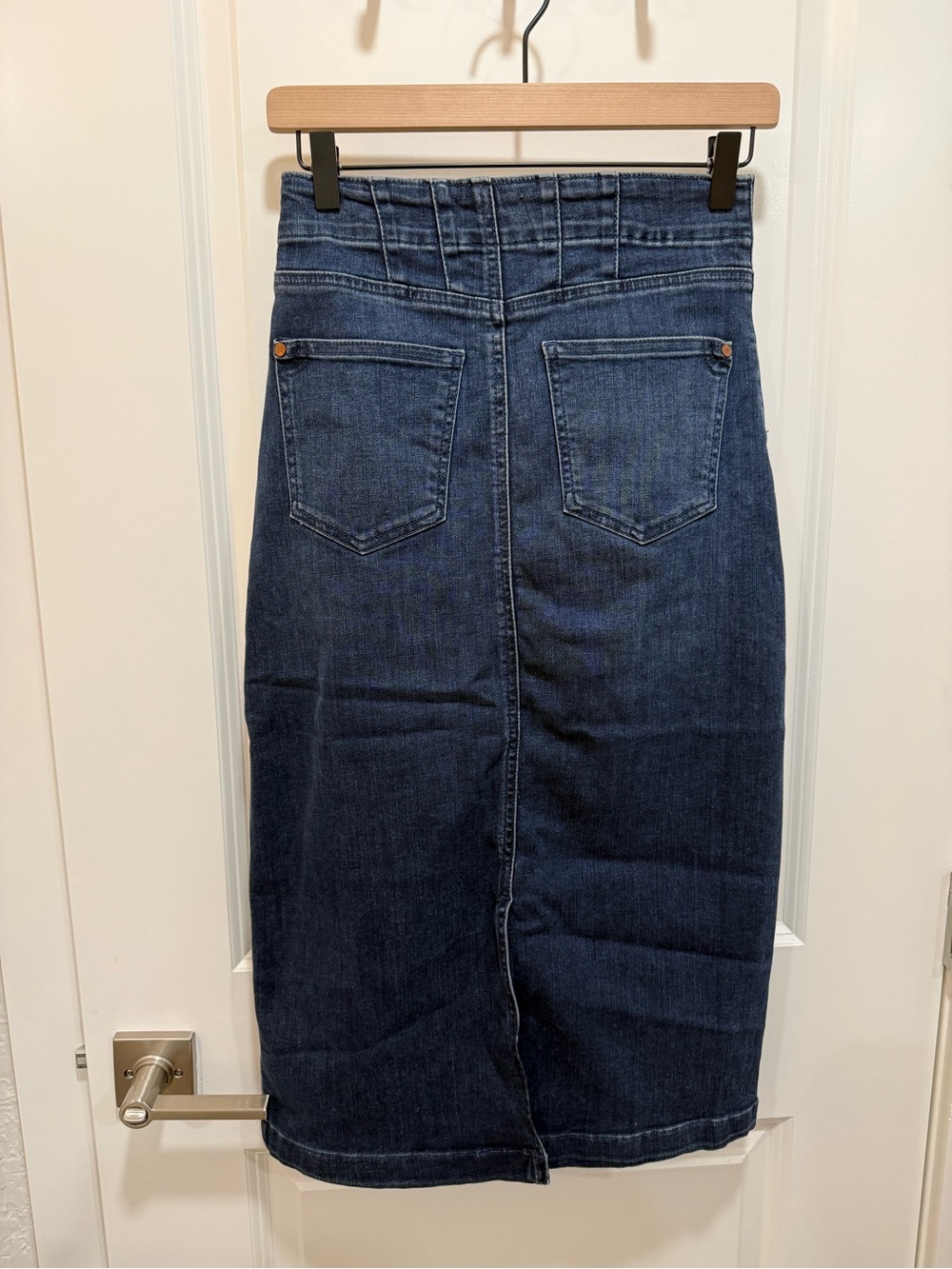 Pilcro by Anthropologie High Rise Straight Denim Midi Skirt Dark Indigo Size 4 - Picture 4 of 12